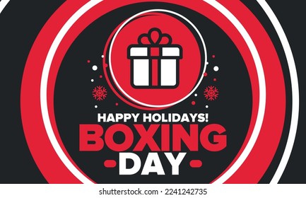 Boxing Day. Day after Christmas Day, when gifts are given! This holiday is associated with shopping and sporting events. Celebrated annually in the Great Britain on December 26th. Vector illustration
