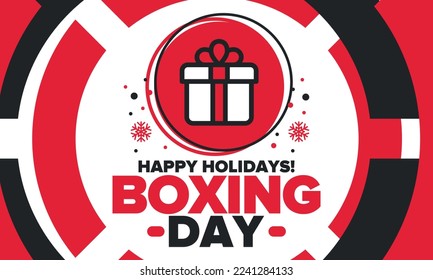 Boxing Day. Day after Christmas Day, when gifts are given! This holiday is associated with shopping and sporting events. Celebrated annually in the Great Britain on December 26th. Vector illustration