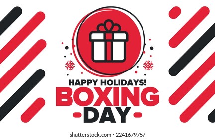 Boxing Day. Day after Christmas Day, when gifts are given! This holiday is associated with shopping and sporting events. Celebrated annually in the Great Britain on December 26th. Vector illustration