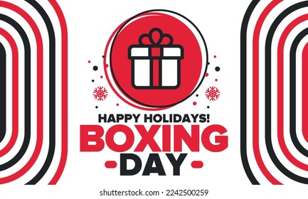 Boxing Day. Day after Christmas Day, when gifts are given! This holiday is associated with shopping and sporting events. Celebrated annually in the Great Britain on December 26th. Vector illustration