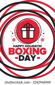 Día del Boxeo. Día después de Navidad, ¡cuando se dan regalos! Esta fiesta está asociada con compras y eventos deportivos. Celebrado anualmente en Gran Bretaña el 26 de diciembre. Ilustración del vector