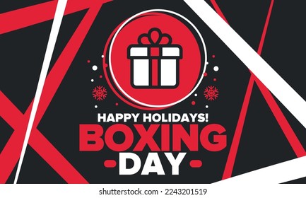 Boxing Day. Day after Christmas Day, when gifts are given! This holiday is associated with shopping and sporting events. Celebrated annually in the Great Britain on December 26th. Vector illustration