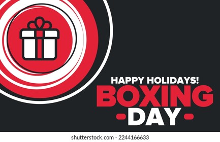 Boxing Day. Day after Christmas Day, when gifts are given! This holiday is associated with shopping and sporting events. Celebrated annually in the Great Britain on December 26th. Vector illustration