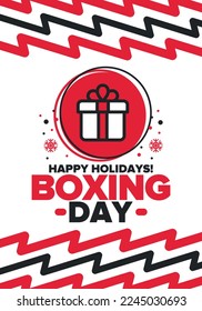 Boxing Day. Day after Christmas Day, when gifts are given! This holiday is associated with shopping and sporting events. Celebrated annually in the Great Britain on December 26th. Vector illustration