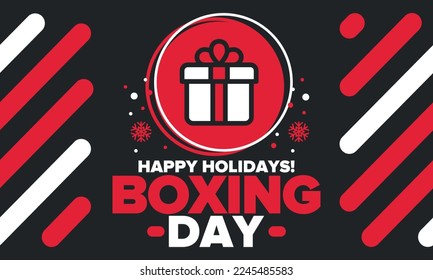Día del Boxeo. Día después de Navidad, ¡cuando se dan regalos! Esta fiesta está asociada con compras y eventos deportivos. Celebrado anualmente en Gran Bretaña el 26 de diciembre. Ilustración del vector