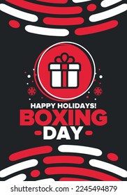 Boxing Day. Day after Christmas Day, when gifts are given! This holiday is associated with shopping and sporting events. Celebrated annually in the Great Britain on December 26th. Vector illustration