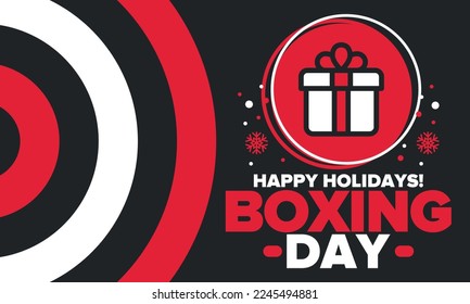 Día del Boxeo. Día después de Navidad, ¡cuando se dan regalos! Esta fiesta está asociada con compras y eventos deportivos. Celebrado anualmente en Gran Bretaña el 26 de diciembre. Ilustración del vector