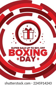 Boxing Day. Day after Christmas Day, when gifts are given! This holiday is associated with shopping and sporting events. Celebrated annually in the Great Britain on December 26th. Vector illustration