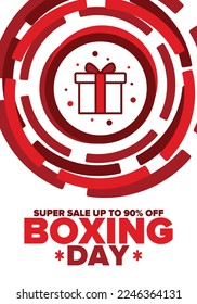 Día del Boxeo. Día después de Navidad, ¡cuando se dan regalos! Esta fiesta está asociada con compras y eventos deportivos. Celebrado anualmente en Gran Bretaña el 26 de diciembre. Ilustración del vector