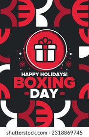 Boxing Day. Day after Christmas Day, when gifts are given! This holiday is associated with shopping and sporting events. Celebrated annually in the Great Britain on December 26th. Vector illustration