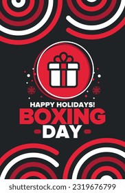 Boxing Day. Day after Christmas Day, when gifts are given! This holiday is associated with shopping and sporting events. Celebrated annually in the Great Britain on December 26th. Vector illustration