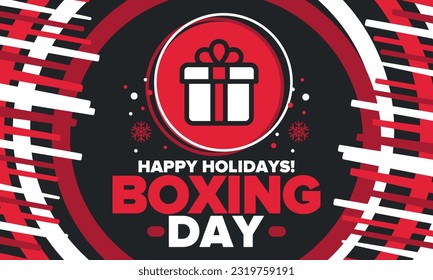 Boxing Day. Day after Christmas Day, when gifts are given! This holiday is associated with shopping and sporting events. Celebrated annually in the Great Britain on December 26th. Vector illustration