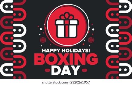 Boxing Day. Day after Christmas Day, when gifts are given! This holiday is associated with shopping and sporting events. Celebrated annually in the Great Britain on December 26th. Vector illustration