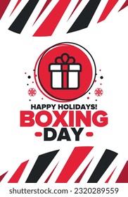 Boxing Day. Day after Christmas Day, when gifts are given! This holiday is associated with shopping and sporting events. Celebrated annually in the Great Britain on December 26th. Vector illustration