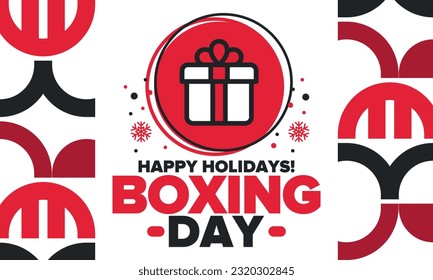 Día del Boxeo. Día después de Navidad, ¡cuando se dan regalos! Esta fiesta está asociada con compras y eventos deportivos. Celebrado anualmente en Gran Bretaña el 26 de diciembre. Ilustración del vector