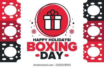 Boxing Day. Day after Christmas Day, when gifts are given! This holiday is associated with shopping and sporting events. Celebrated annually in the Great Britain on December 26th. Vector illustration