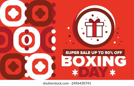 Boxtag. Tag nach Weihnachten, wenn Geschenke gegeben werden! Dieser Urlaub ist mit Einkaufs- und Sportveranstaltungen verbunden. Jährlich gefeiert in Großbritannien am 26. Dezember. Vektorgrafik