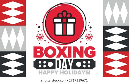 Boxing Day. Day after Christmas Day, when gifts are given! This holiday is associated with shopping and sporting events. Celebrated annually in the Great Britain on December 26th. Vector illustration