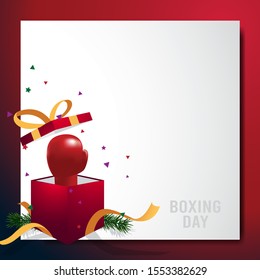 Boxing day background frame blank template with boxing glove inside gift box