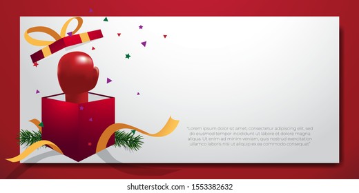 Boxing day background frame blank template with boxing glove inside gift box