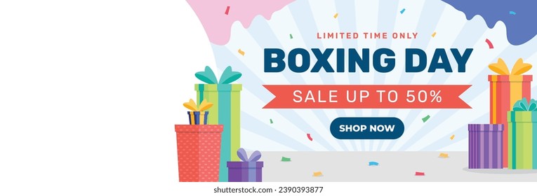 Boxing Day background. Boxing Day Sale. Boxing Day promotion design. December 26. Cartoon Vector illustration Template for Poster, Banner, Flyer, Card, post. Lowest price, Promo, Best deal.