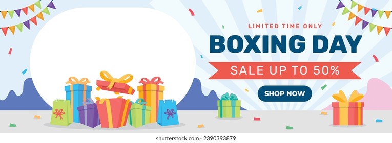 Fondo del día de boxeo. Venta de Boxing Day. Diseño de promoción de Boxing Day. 26 de diciembre. Plantilla de ilustración de vectores de dibujos animados para afiches, pancartas, volantes, tarjetas, publicaciones. Precio más bajo, Promo, Mejor trato.