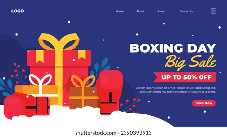 Boxing Day background. Boxing Day Sale. Boxing Day promotion design. December 26. Cartoon Vector illustration Template for Poster, Banner, Flyer, Card, post. Lowest price, Promo, Best deal.