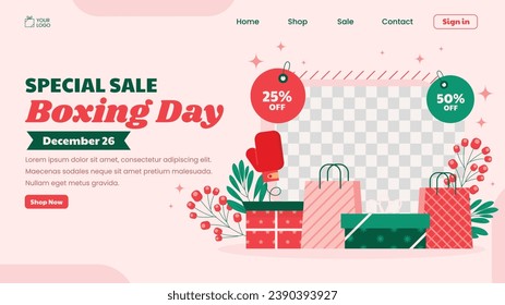 Boxing Day background. Boxing Day Sale. Boxing Day promotion design. December 26. Cartoon Vector illustration Template for Poster, Banner, Flyer, Card, post. Lowest price, Promo, Best deal.