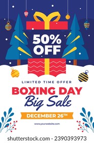 Fondo del día de boxeo. Venta de Boxing Day. Diseño de promoción de Boxing Day. 26 de diciembre. Plantilla de ilustración de vectores de dibujos animados para afiches, pancartas, volantes, tarjetas, publicaciones. Precio más bajo, Promo, Mejor trato.