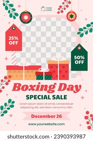 Boxing Day background. Boxing Day Sale. Boxing Day promotion design. December 26. Cartoon Vector illustration Template for Poster, Banner, Flyer, Card, post. Lowest price, Promo, Best deal.