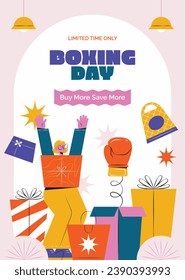 Boxing Day background. Boxing Day Sale. Boxing Day promotion design. December 26. Cartoon Vector illustration Template for Poster, Banner, Flyer, Card, post. Lowest price, Promo, Best deal.