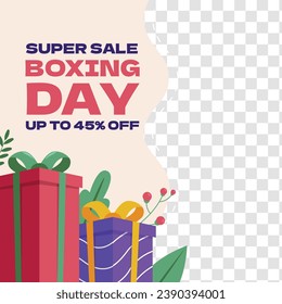 Boxing Day background. Boxing Day Sale. Boxing Day promotion design. December 26. Cartoon Vector illustration Template for Poster, Banner, Flyer, Card, post. Lowest price, Promo, Best deal.