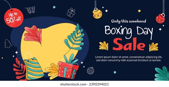 Boxing Day background. Boxing Day Sale. Boxing Day promotion design. December 26. Cartoon Vector illustration Template for Poster, Banner, Flyer, Card, post. Lowest price, Promo, Best deal.