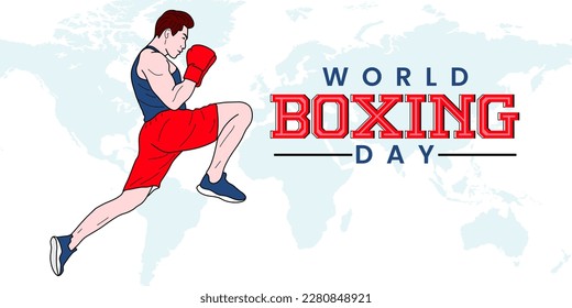 Boxing day banner with boxer man kicking up vector design