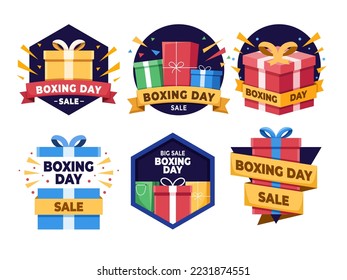 Boxing Day big sale ribbon label design collection set.
Boxing Day Sale Promotion Design Label.
Can be used for banner, poster, flyer, print, advertisement, etc