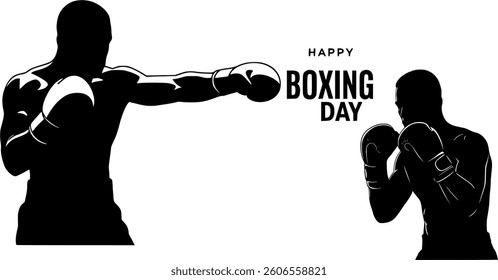 Boxing Day Black Silhouette in Vector on White Background | Holiday Shopping and Giving Illustration | Festive and Minimalist Design | Editable Graphic