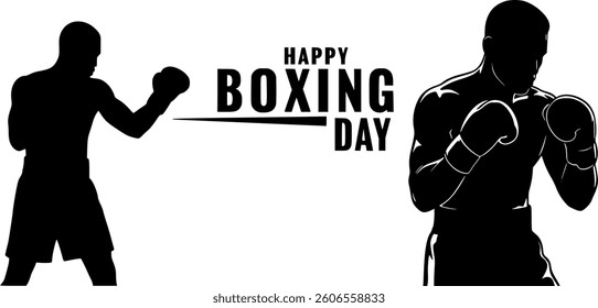 Boxing Day Black Silhouette in Vector on White Background | Holiday Shopping and Giving Illustration | Festive and Minimalist Design | Editable Graphic
