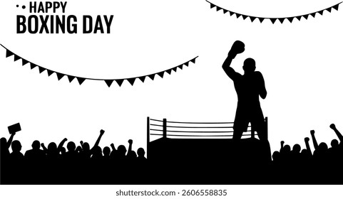 Boxing Day Black Silhouette in Vector on White Background | Holiday Shopping and Giving Illustration | Festive and Minimalist Design | Editable Graphic