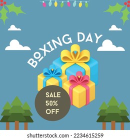 Boxing Day, Blue Illustrative Flower Boxing Day.