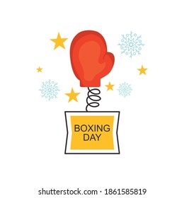 boxing day concept, boxing glove coming out with stars and snowflakes around over white background, colorful design, vector illustration