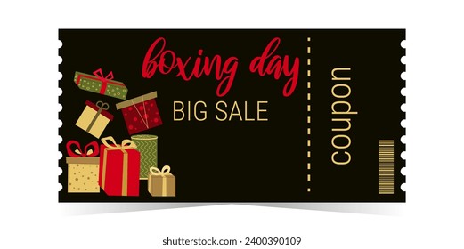 Boxing Day coupon color template layout vector. Bunch of boxes. Gift Boxes.