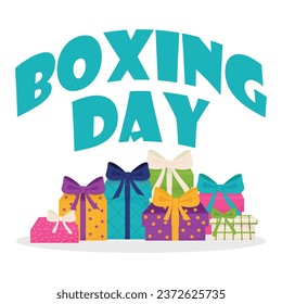 Boxing day. Different gift boxes with bow on white background. Vector illustration. Sale