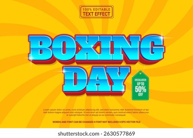Boxing Day Editable Vector 3D Text Effect – Playful and Modern Typography Cartoon Style for Poster, Branding, Social Media