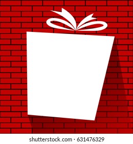Boxing day. gift box blank for text. red brick background.vector illustration.