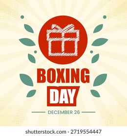 Boxing Day Gift Box Icon with Leaves Scribble. Vector Illustration