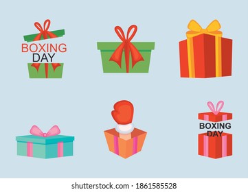 boxing day and gift boxes icon set over blue background, colorful design, vector illustration