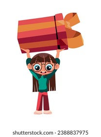 boxing day girl holding gift illustration