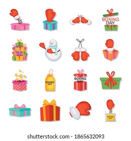 boxing day and boxing gloves icon set over white background, colorful design, vector illustration