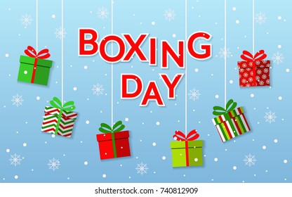 Boxing Day Greeting card Many colored gift boxes