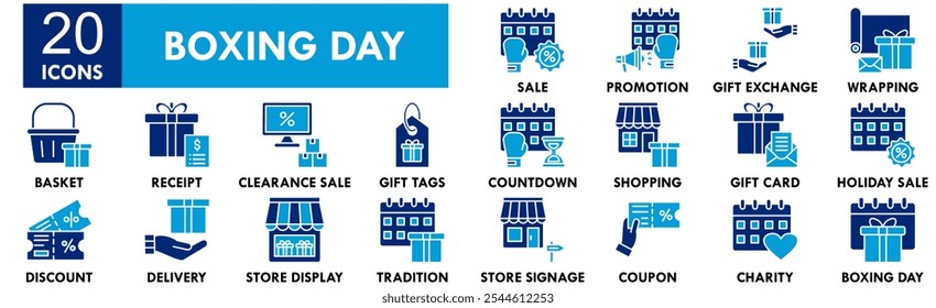 Boxing Day icon collection set. Containing design box, gift, present, background, boxing day, holiday